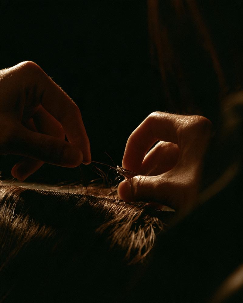 Imagen ilustrativa: manos colocando una extensión de cabello